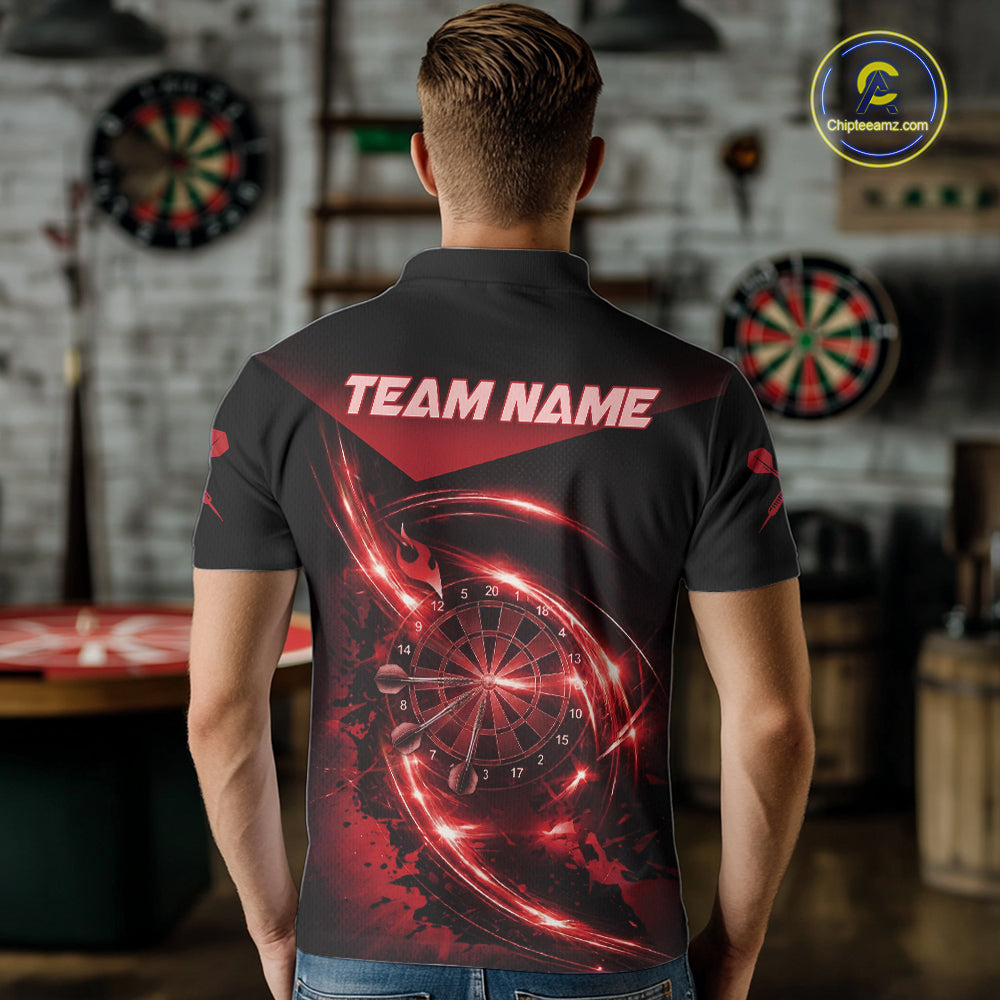 Thunder Red Dartboard Mens Dart Polo & 1/4-Zip Shirt Custom Name Splatter Dart Jersey For Darters NYN3209