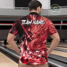 Load image into Gallery viewer, Male model wearing thunder lightning red dragon bowling polo shirt custom bowling team jersey