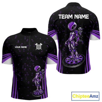 Custom Purple Alien Dartboards Dart 1/4-Zip Shirts For Men Outfits Alien Dart Team Jerseys NYN1023