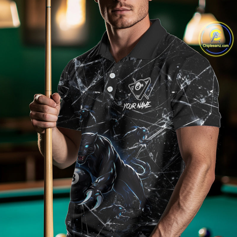 Multi-Panther Funny Glass Crack 8 Ball Pool Polo & 1/4-Zip Team Shirt For Men Custom Billiards Ball Apparel NYN2464