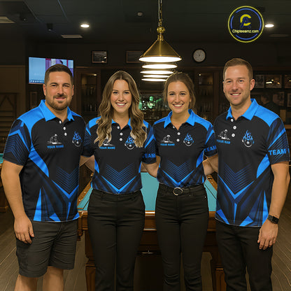 Blue Flaming 8 Ball Pool Polo & 1/4-Zip Team Shirt For Men Custom Billiards Ball Apparel NYN2465
