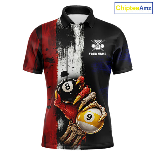 Skull Hoding 9 Ball & 8 Ball Pool Men Billiard Team Shirt Custom Blue & Red Billiards Ball Apparel NYN2468