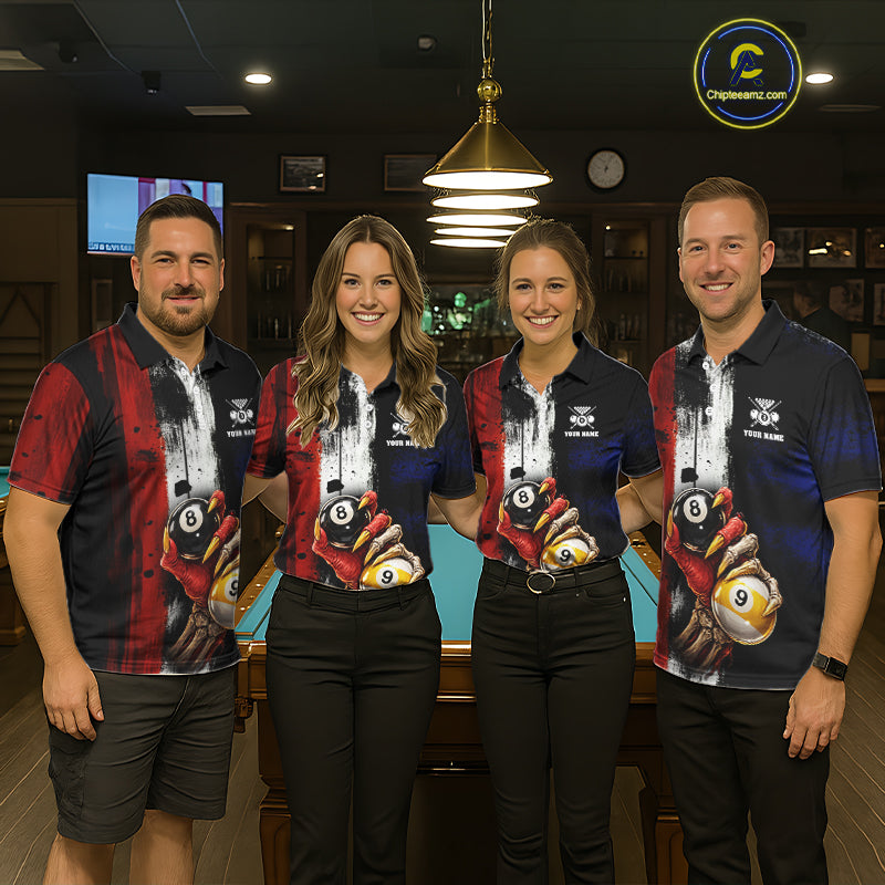 Skull Hoding 9 Ball & 8 Ball Pool Men Billiard Team Shirt Custom Blue & Red Billiards Ball Apparel NYN2468