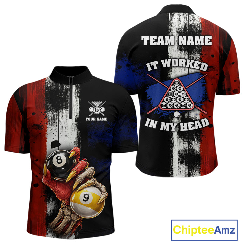 Skull Hoding 9 Ball & 8 Ball Pool Men Billiard Team Shirt Custom Blue & Red Billiards Ball Apparel NYN2468