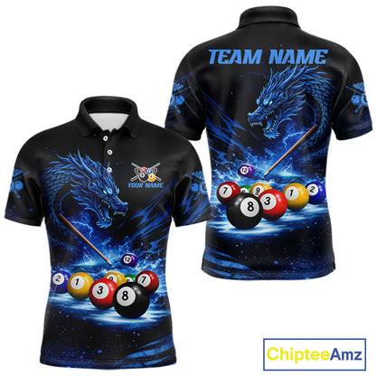 Blue Funny Dragon Thunder Ball Pool Billiard Team Shirt For Men Custom Billiards Ball Attire NYN2469