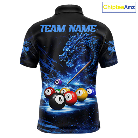 Blue Funny Dragon Thunder Ball Pool Billiard Team Shirt For Men Custom Billiards Ball Attire NYN2469
