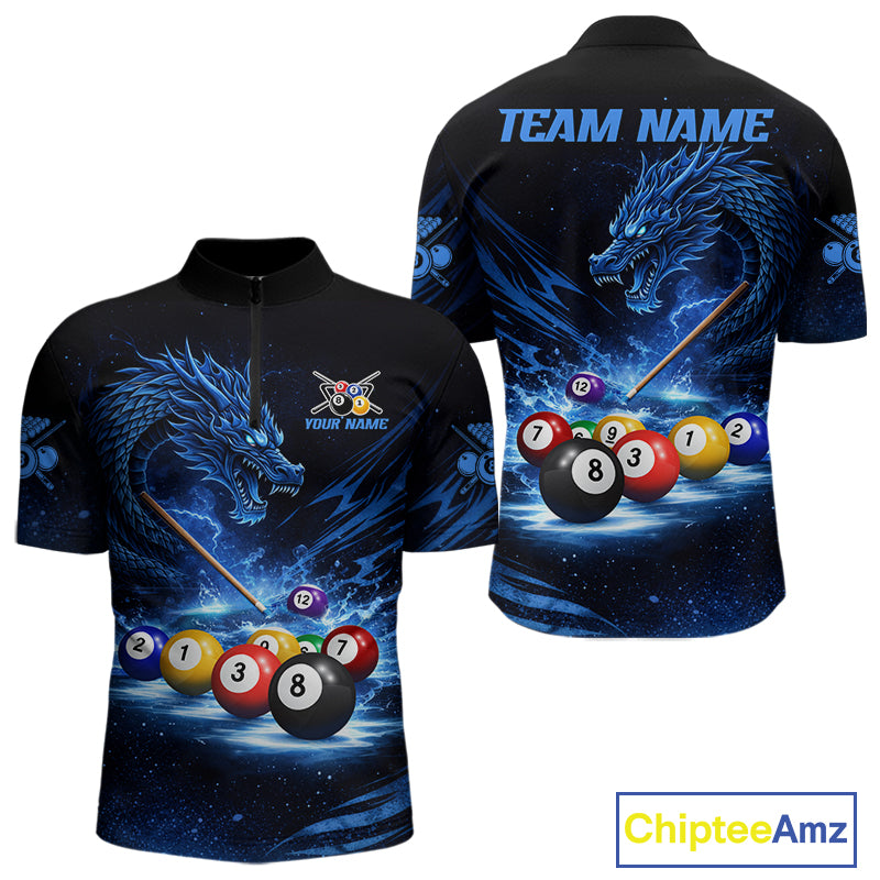 Blue Funny Dragon Thunder Ball Pool Billiard Team Shirt For Men Custom Billiards Ball Attire NYN2469