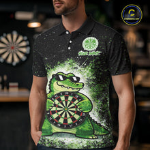Load image into Gallery viewer, White And Green Funny Crocodile Hold Dartboard Dart Polo Shirts For Men Custom Dart Team Shirts NYN2675