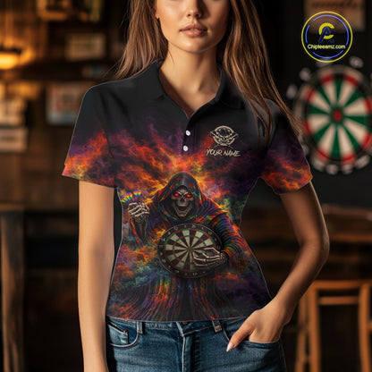 Colorful Smoke Horror Grim Reaper Dartboard Dart Polo Shirts For Women Custom Dart Team Shirts NYN2677