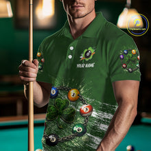 Load image into Gallery viewer, White Green Grunge Shamrock 8 Ball Men Billiards Shirt Personalized St Patrick's Day Pool Balls Shirt NYN2678
