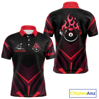 Red Flaming 8 Ball Pool Polo & 1/4-Zip Team Shirt For Men Custom Billiards Ball Apparel NYN2831
