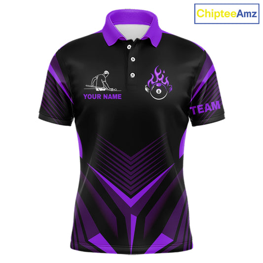 Purple Flaming 8 Ball Pool Polo & 1/4-Zip Team Shirt For Men Custom Billiards Ball Apparel NYN2832