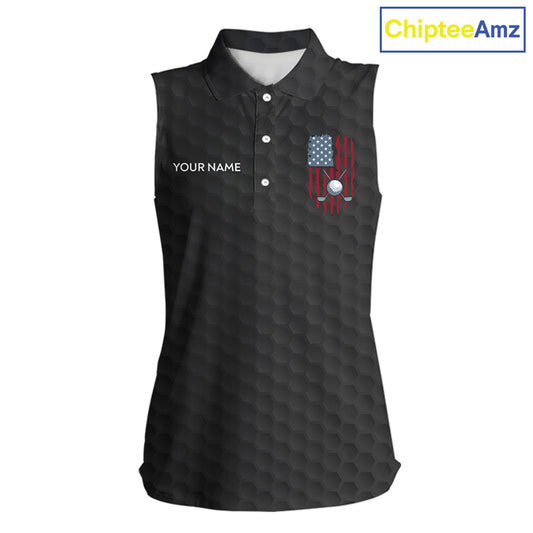 Womens American Flag Golf Shirts Patriotic Golf Jersey Custom Black Ball Golf Sleeveless Polo Jerseys NYN3053
