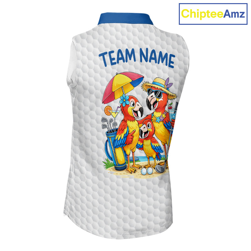 Custom Funny Family Parrots Golf Sleeveless Polo Shirts For Women Colorful Golf Clubs Golf Clothing NYN3056