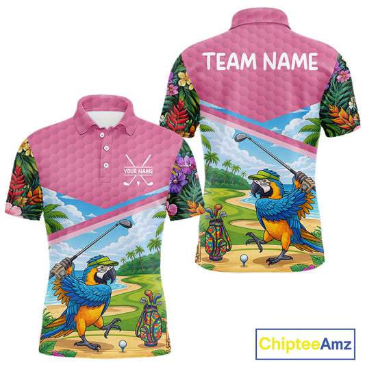 Tropical Funny Parrot Polo Golf Shirts For Men Custom Parrot Golf Team Attire For Golfers NYN3059