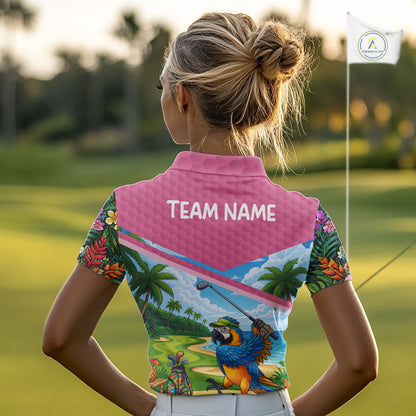 Tropical Funny Parrot Polo Golf Shirts For Women Custom Parrot Golf Team Attire For Golfers NYN3059