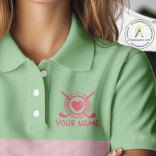 Load image into Gallery viewer, Tropical Funny Flamingo Polo Golf Shirts For Women Custom Pink &amp; Green Golf Team Attire For Golfers NYN3062