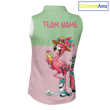 Load image into Gallery viewer, Tropical Flamingo Sleeveless Polo Golf Shirts For Women Custom Pink &amp; Green Golf Team Attire For Golfers NYN3062