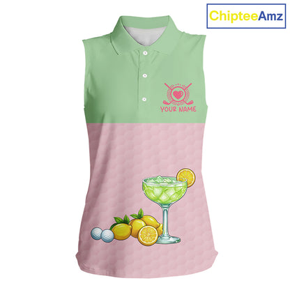 Tropical Flamingo Sleeveless Polo Golf Shirts For Women Custom Pink & Green Golf Team Attire For Golfers NYN3062