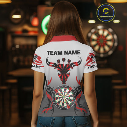 Red Dark Bull Colorful Dartboard Women's Darts Shirt - Custom Name For Darts Jersey NYN0516