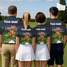 Load image into Gallery viewer, Men's golf team wearing patriotic Golden Retriever golf polos for tournament apparel