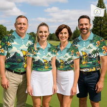Load image into Gallery viewer, Men's golf team wearing banana golfer tropical golf polo shirts