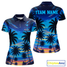 Load image into Gallery viewer, Women's sunset tropical palm tree golf polo shirt mockup personalized golf apparel