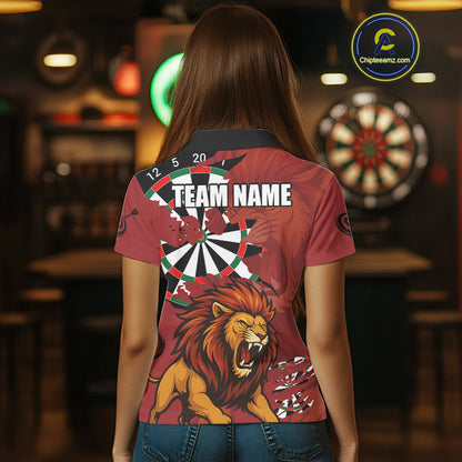Lion Scratched Dartboard Women's Darts Shirt Polo Jersey Custom Name For Players NYN0739