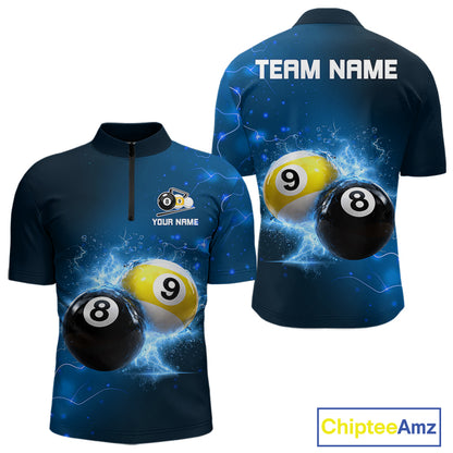 Custom 8 Ball & 9 Ball Mens Billiard Shirt Personalized Thunder Blue Billiard Tournament Jerseys NYN3777