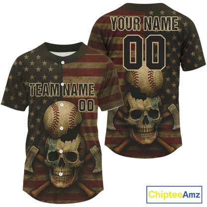 Custom US Flag Skull Grunge Baseball Shirt For Men Patriotic Baseball Tournament Jerseys NYN1394
