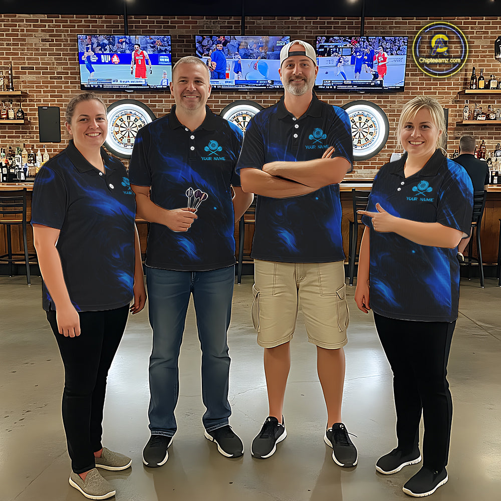 Personalized Black And Blue Flames Dragon Dart Quarter-Zip Shirts For Men Dart Team Jerseys NYN2188