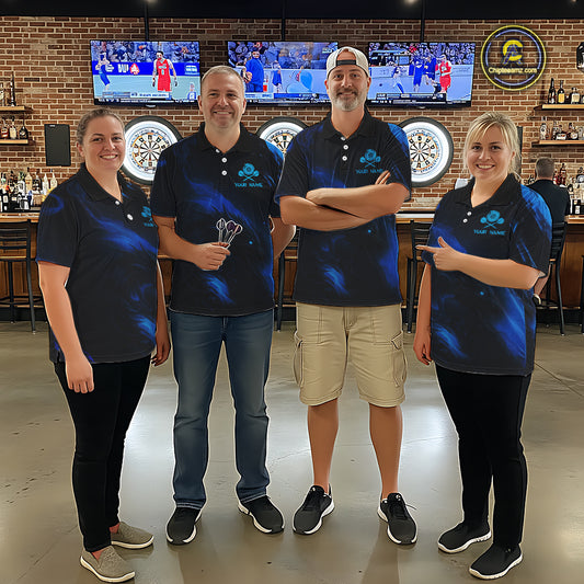 Personalized Black And Blue Flames Dragon Dart Quarter-Zip Shirts For Women Dart Team Jerseys NYN2188
