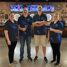 Load image into Gallery viewer, Personalized Black And Blue Flames Dragon Dart Polo Shirts For Men Dart Team Jerseys NYN2188