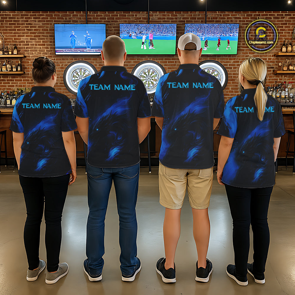 Personalized Black And Blue Flames Dragon Dart Quarter-Zip Shirts For Men Dart Team Jerseys NYN2188