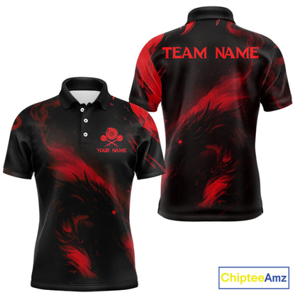 Personalized Black And Red Flames Dragon Dart Polo Shirts For Men Dart Team Jerseys NYN2189