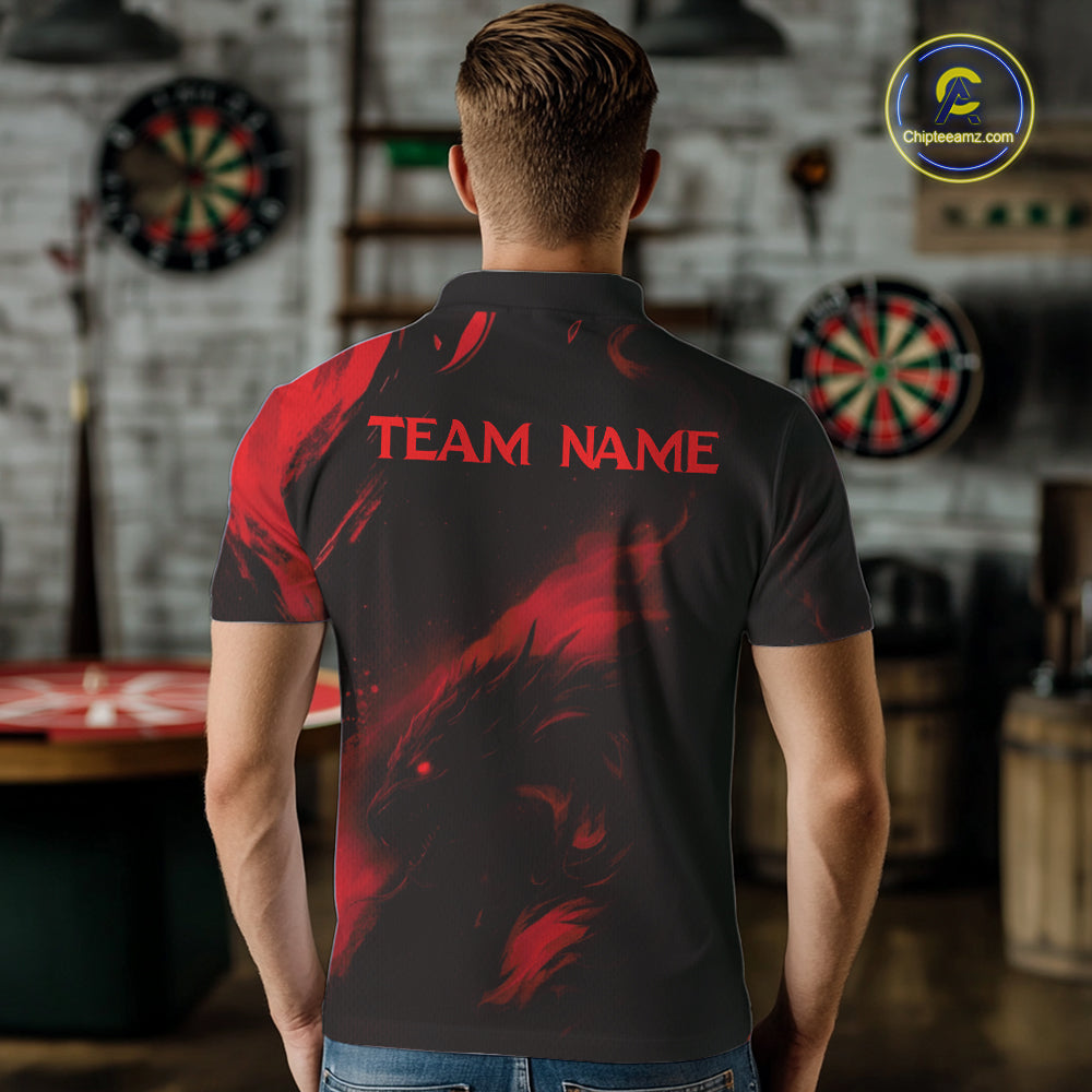 Personalized Black And Red Flames Dragon Dart Polo Shirts For Men Dart Team Jerseys NYN2189