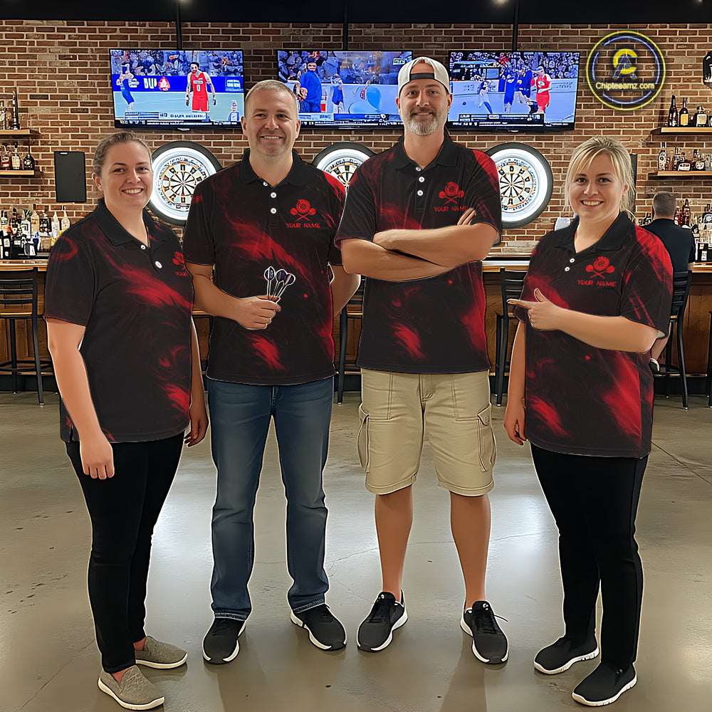 Personalized Black And Red Flames Dragon Dart Polo Shirts For Men Dart Team Jerseys NYN2189