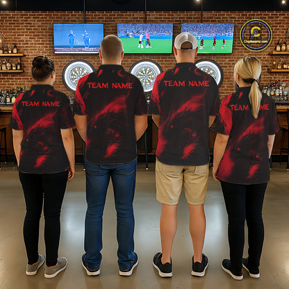 Personalized Black And Red Flames Dragon Dart Polo Shirts For Men Dart Team Jerseys NYN2189