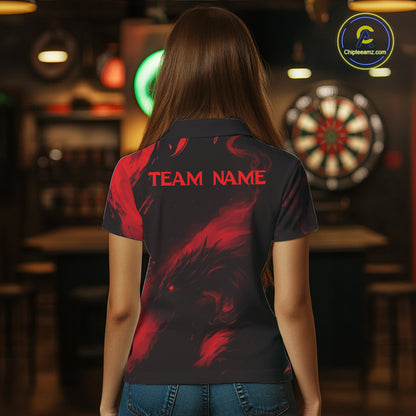 Personalized Black And Red Flames Dragon Dart Polo Shirts For Women Dart Team Jerseys NYN2189