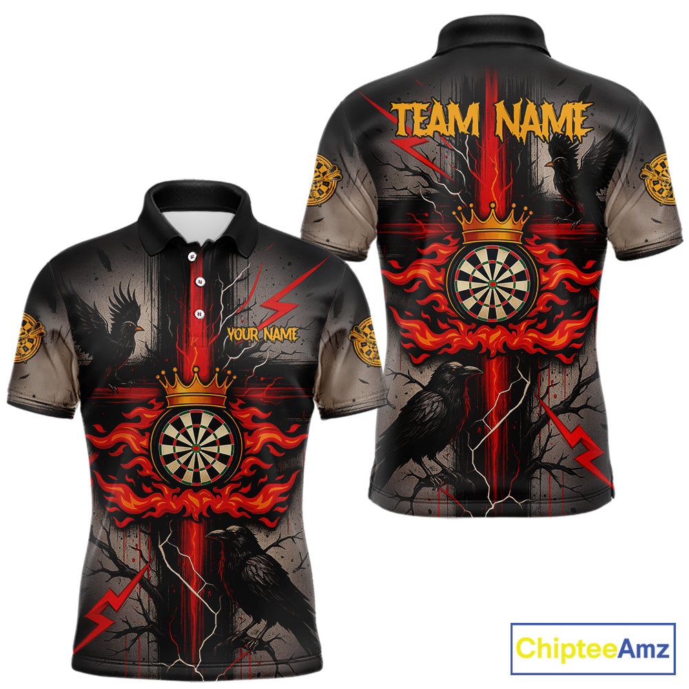 Personalized Raven Red Flames Crown Darts Polo Shirts For Men Cross Dart Gothic Jerseys NYN2194