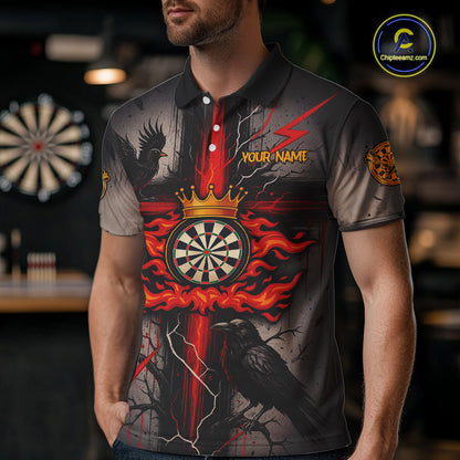 Personalized Raven Red Flames Crown Darts Polo Shirts For Men Cross Dart Gothic Jerseys NYN2194