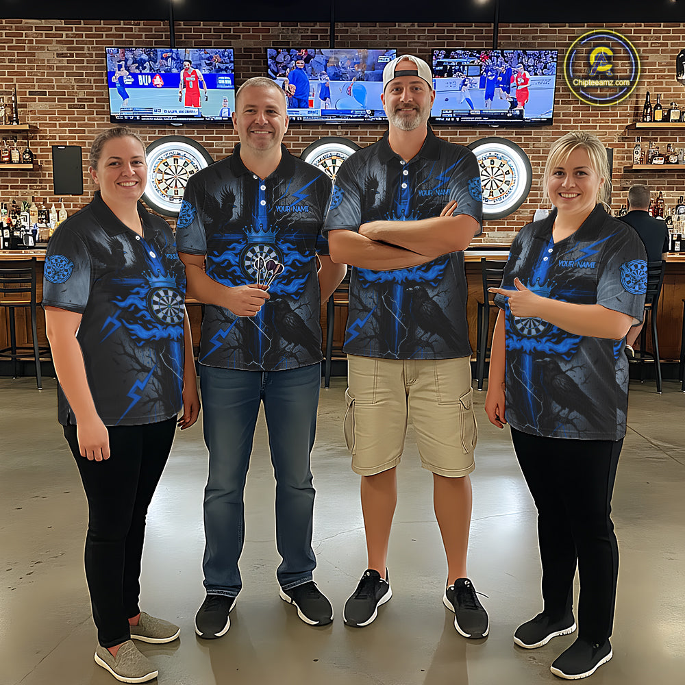 Personalized Raven Blue Flames Crown Darts Polo Shirts For Women Cross Dart Gothic Jerseys NYN2196