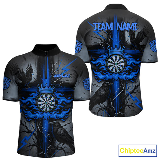 Personalized Raven Blue Flames Crown Darts Quarter-Zip Shirts For Men Cross Dart Gothic Jerseys NYN2196