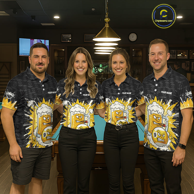 Funny Smoke Beer Pool 9 Ball Men's Billiard Team Shirt Custom Billiard Polo & 1/4 Zip Attire NYN2472