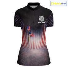 Load image into Gallery viewer, American Flag Grunge Dart Arrow Patriotic Dart 1/4-Zip Shirts For Women Custom Name For Dart Players NYN2685