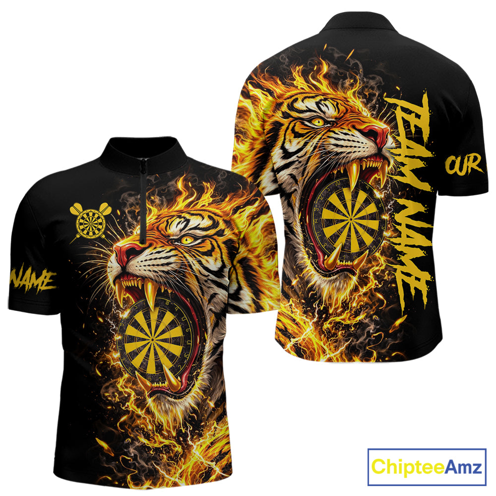 Yellow Horror Tiger Fire Flame Dartboard Custom Men Darts Polo League Shirts Dart Jerseys NYN2838