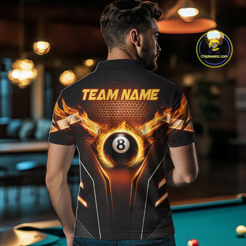 Fire Flame 8 Ball Billiard Pool Shirt For Men Personalized Red Hexagon Billiard Clothing Jersey NYN3067