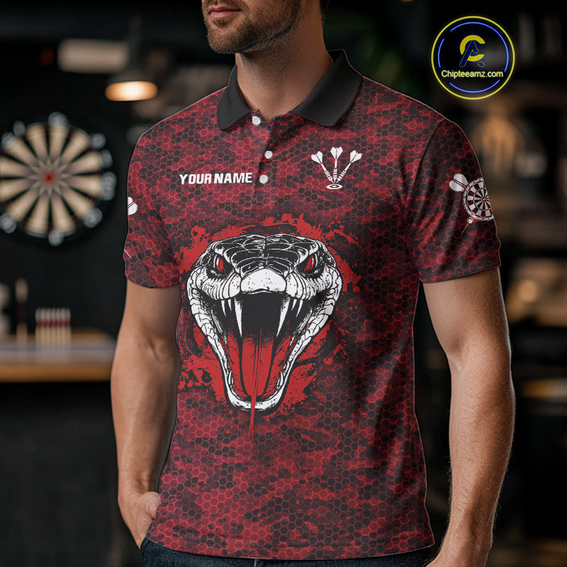 Men’s Darts Team Shirt Featuring Fierce Scarlet Cobra Head Snakeskin Pattern NYN0279