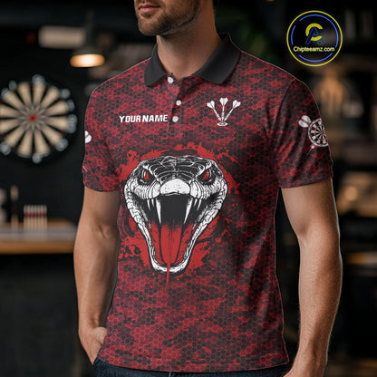 Men’s Darts Team Shirt Featuring Fierce Scarlet Cobra Head Snakeskin Pattern NYN0279