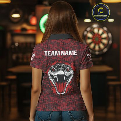 Women’s Darts Team Shirt Featuring Fierce Scarlet Cobra Head Snakeskin Pattern NYN0279